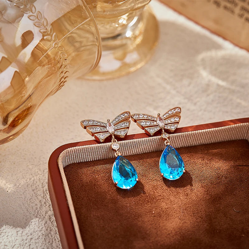 Brass butterfly Necklace and Earrings Set Skin-friendly and Luxurious Cubic Zirconia Enamel Women's Wedding Jewelry