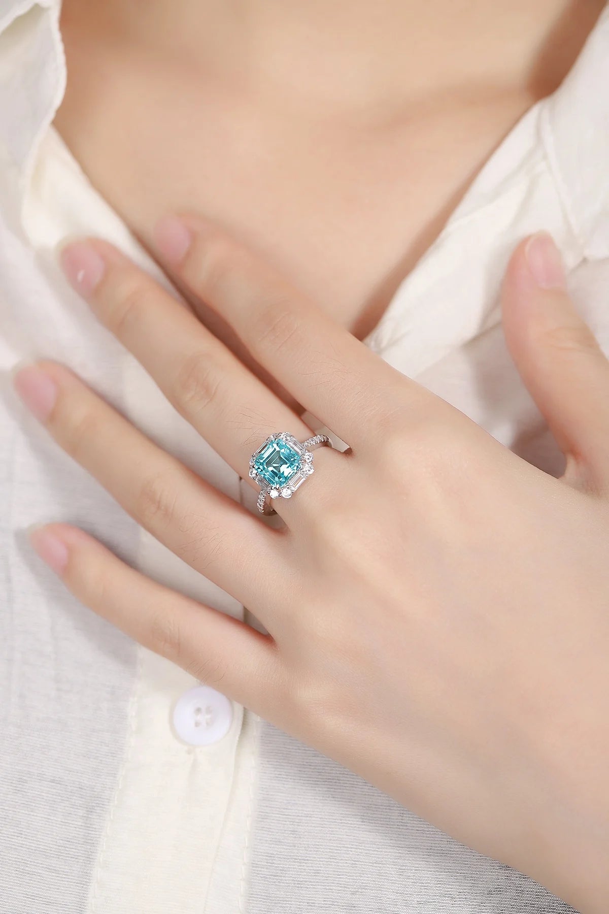 Gemfiori Rhodium Plated S925 Silver Square Pendant Earrings Set Asscher Cut Lab Grown Paraiba Jewelry Set for Women Anniversaries