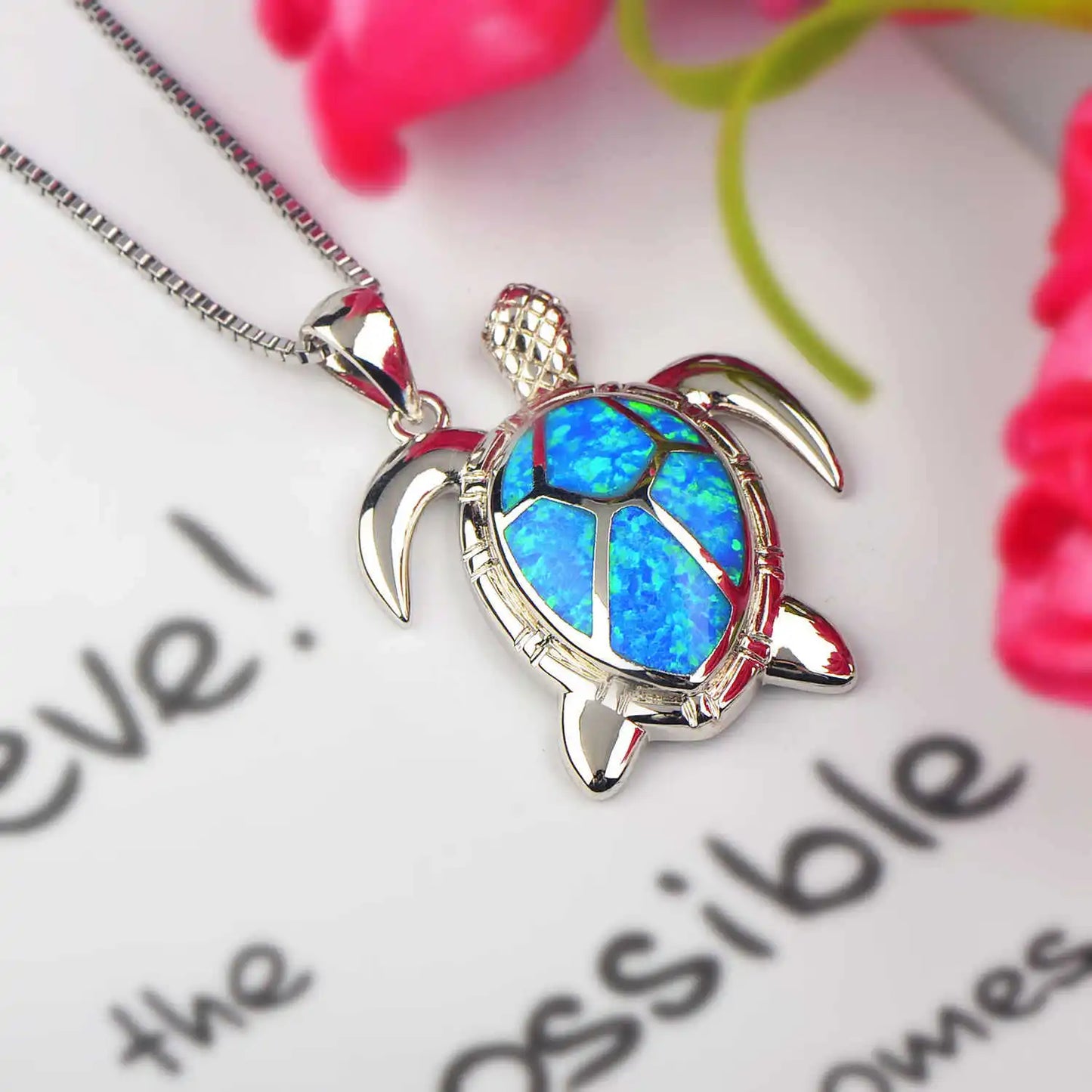 European American Fashion New Opal Big Turtle Necklace Brass Clavicle Chain with Woolen Chain Opal Pendant Jewelry