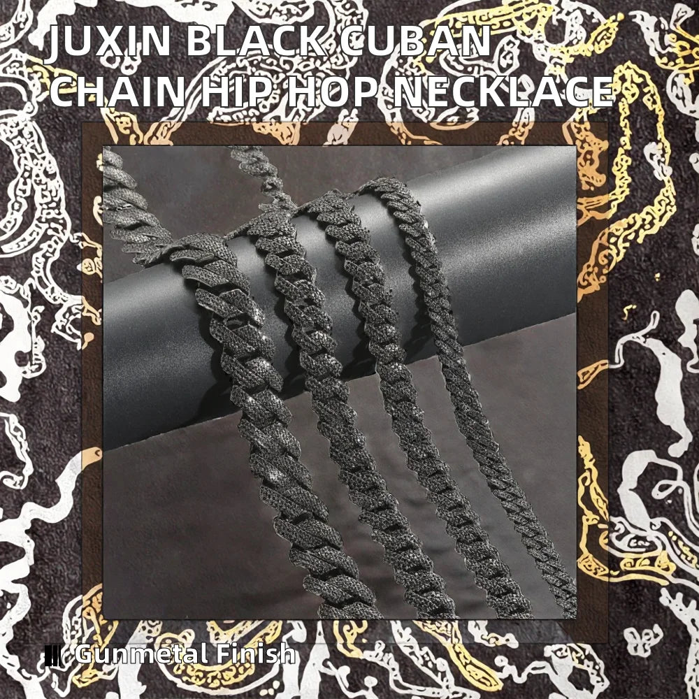 HONEY Hip Hop Jewelry 10/13/15/20mm Black Gun Plated Brass Strip Cuban Necklace Iced Out CZ Prong Cuban Link Chain Men Zircon