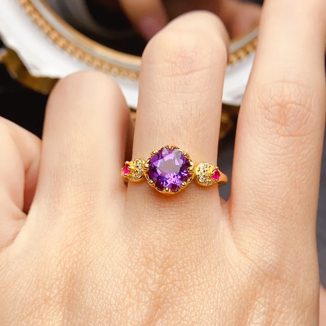 S&S Amethyst Stacking Ring Set | 925 Sterling Silver | Three-Piece Thin Band Collection | S&S Collection