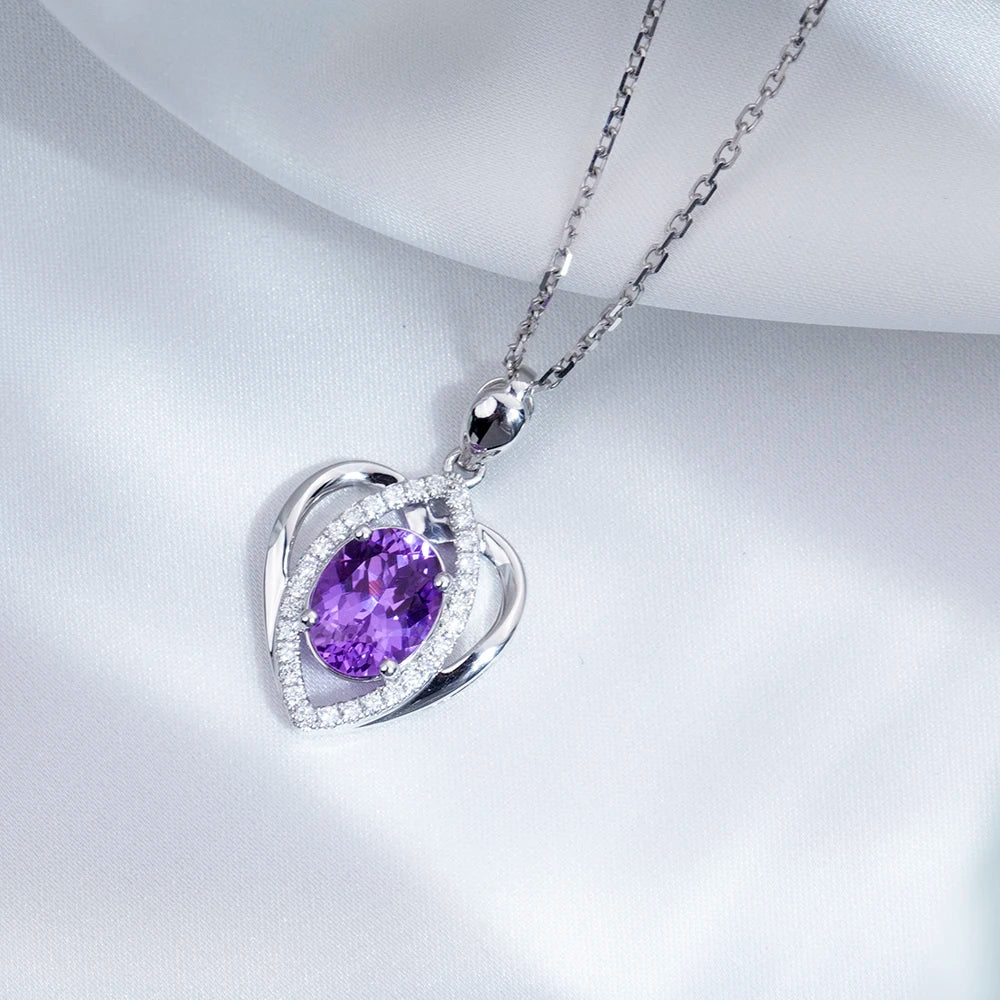 Custom Fine Jewelry MSN-912 18K White Gold Necklace Chain Oval Shape Violet Lab Grown Gemstone Necklace