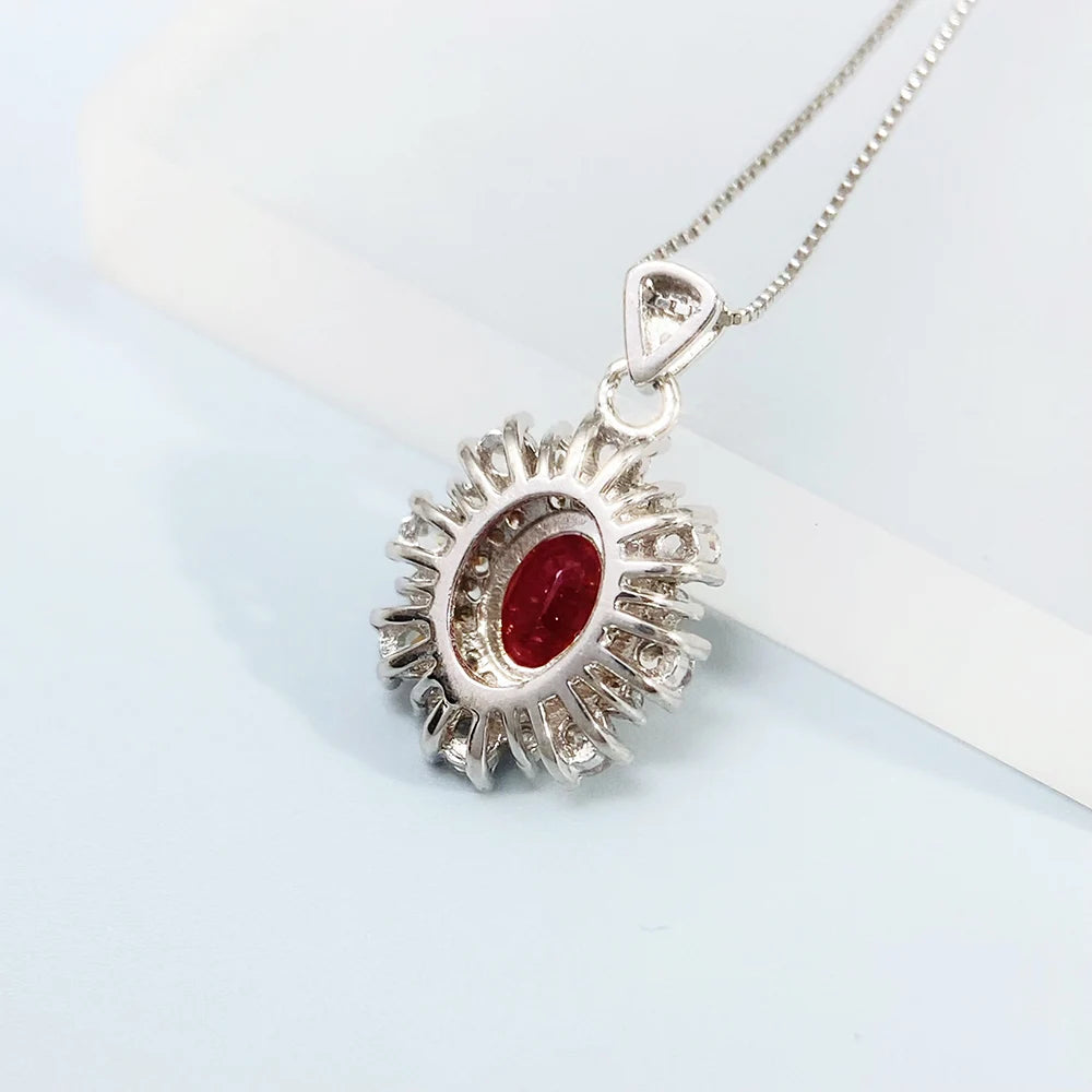 Gioiellieri Pigeon Blood Red Natural Ruby Pendant S925 Sterling Silver Necklace for Women Fine Jewelry July Birthstone Anniversary Gift Best