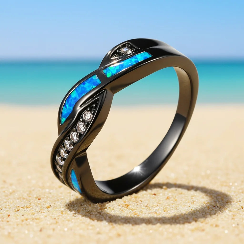 TikTok's popular blue infinity ring - copper protein stone inlaid fashionable jewelry wholesale