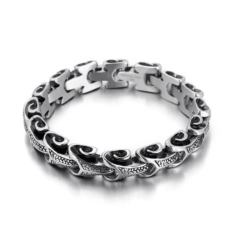VIKING Mens Punk Dragon Pattern Casting Bracelet – Silver Stainless Steel
