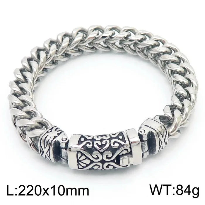 KALEN Gothic Patterns Fine Jewelry Fashion Bracelets Men Stainless Steel Herringbone Links Bracelet Bangle