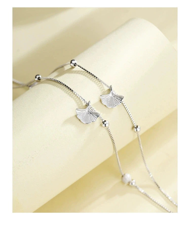 FY-JL033 925 Sterling Silver Anklet Women's Light Luxury Niche Korean Version Versatile High-end Ginkgo