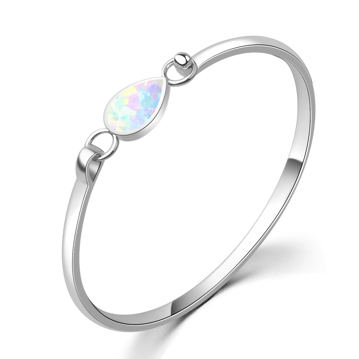 Dainty Teardrop Blue Opal Bangle - Minimalist Silver Bracelet for Daily Elegance