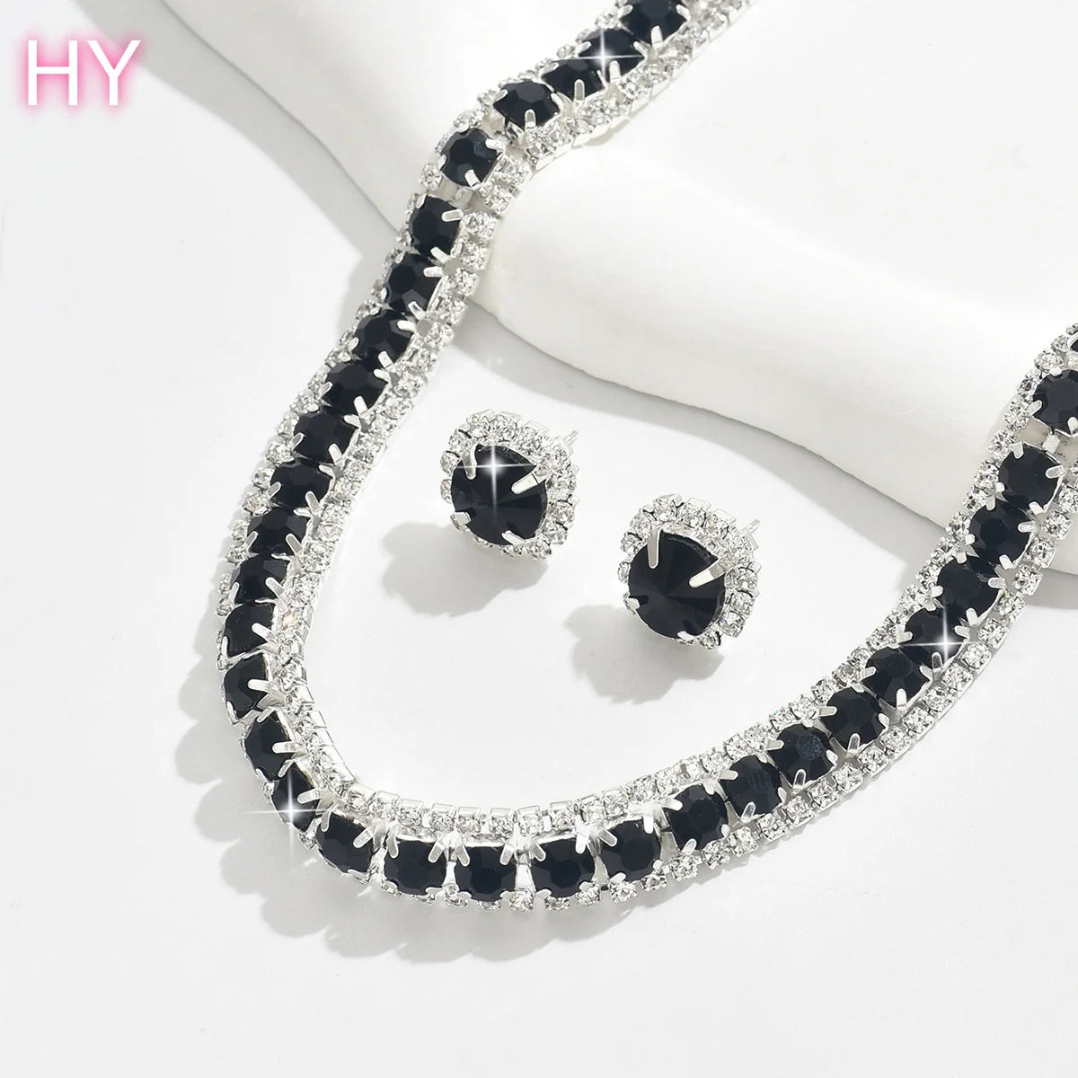 HY Necklace and Earrings Set Green Gemstone Evening Dress Women's Earrings and Necklace Jewelry Set