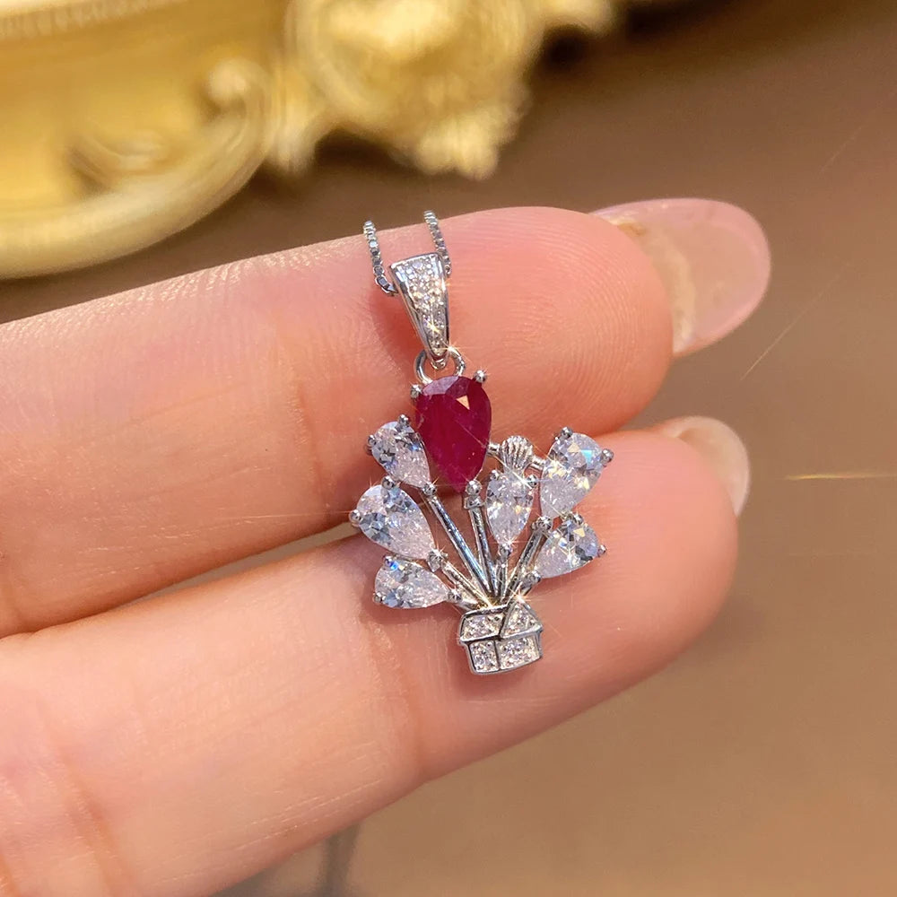 Gioiellieri Natural Ruby Sterling Silver Gold Plated Exquisitely Crafted Claw Setting Gemstone-Inlaid CMA Women's Anniversary Gift Party