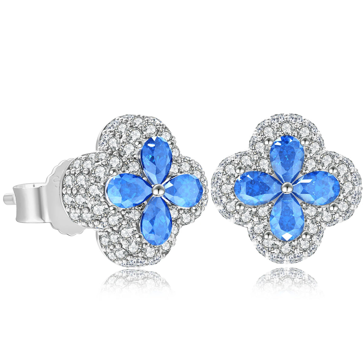 REBEL Blue CZ Stud Earring Simulated Sapphire Hip Hop Jewelry 14K Gold Plated 925 Sterling Silver Hypoallergenic Iced Out Earring