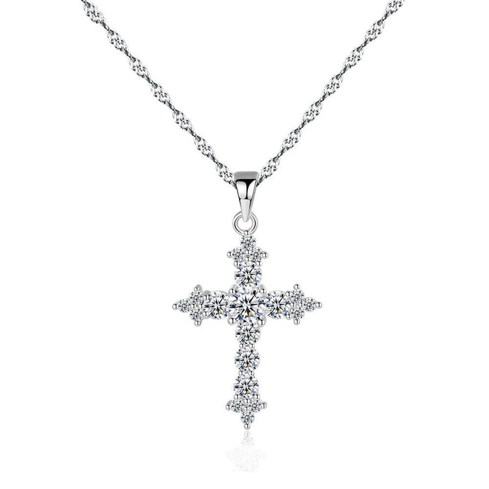 S&S 925 Sterling Silver CZ Cross Pendant Necklace – Rhodium Plated – Collection