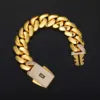 Mens Miami Cuban Link Chain Set Iced Monaco Lock Clasp 18K Gold Plated Solid Heavy Brass Necklace & Bracelet Jewelry Combo