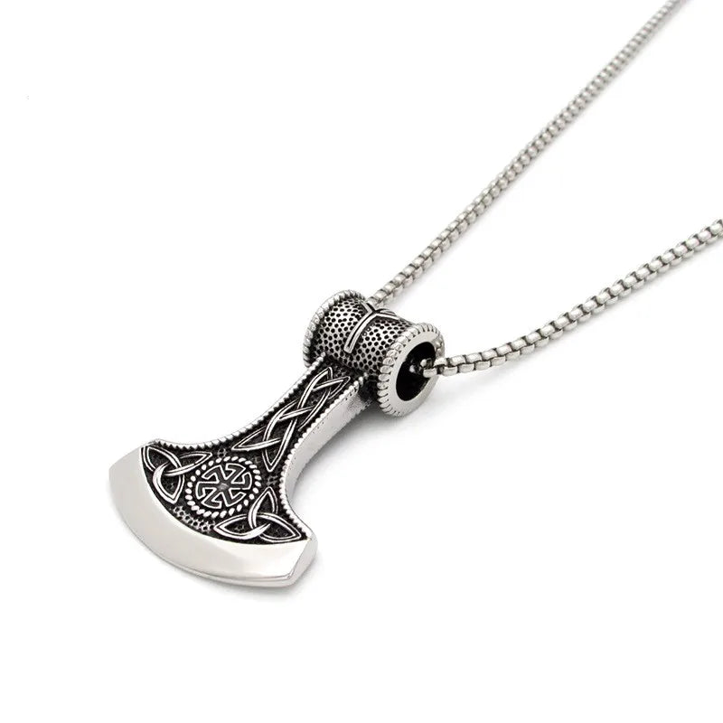 Viking Thor Hammer & Axe Pendant Necklace – Men's Stainless Steel | Gold, Silver & Black