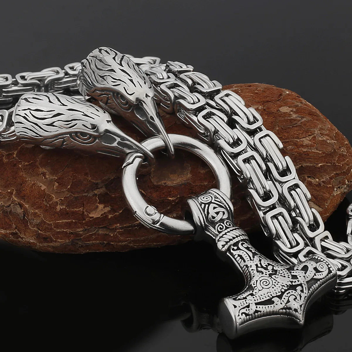 Wholesale Men's Stainless Steel Punk Pendant Necklace Gold Plated Thor Hammer Mjolnir for Mens Jewelry