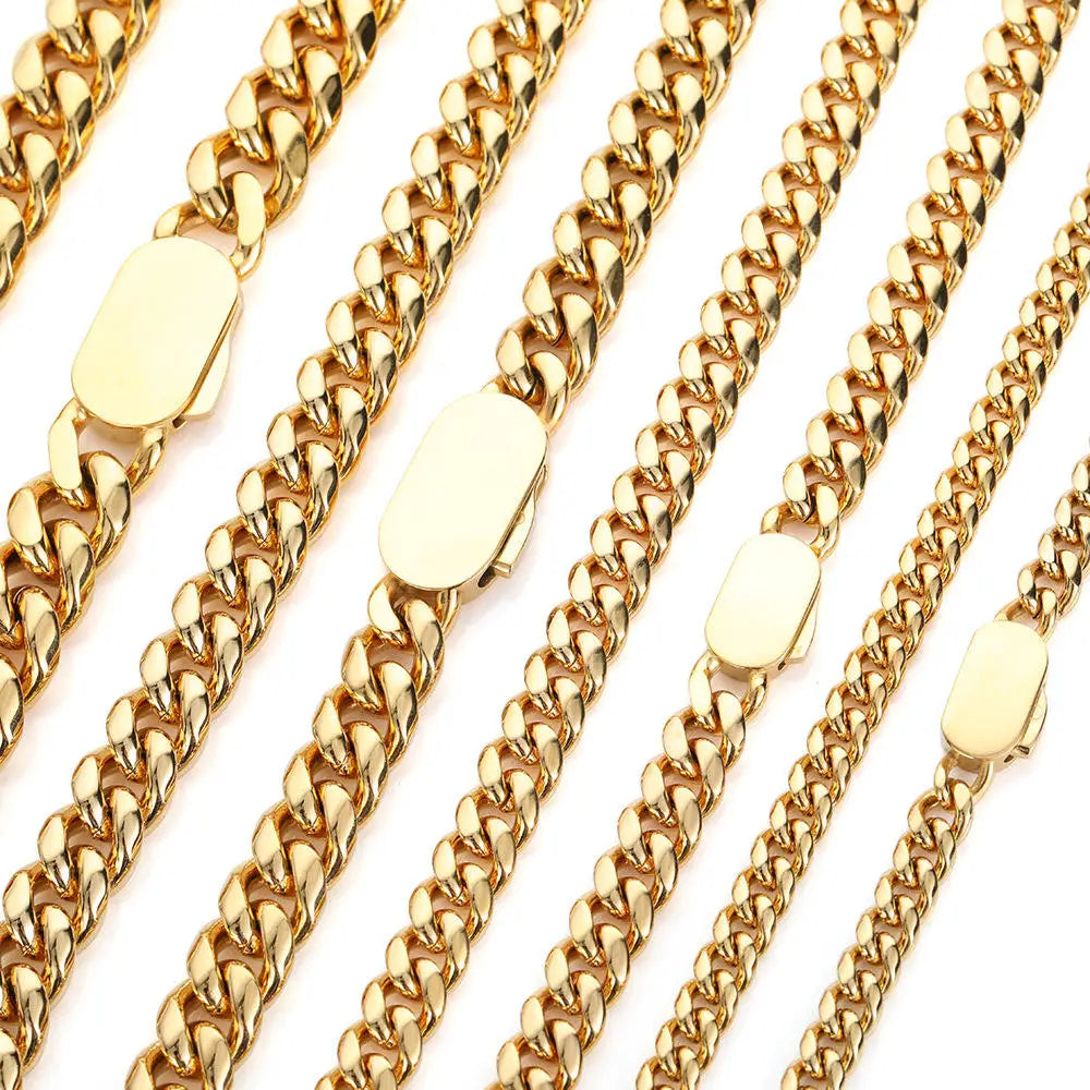 BiG-BOSS HipHop Jewelry 316L 18k Gold Plated Stainless Steel Gift Necklace for Men Cuban Link Chain Party