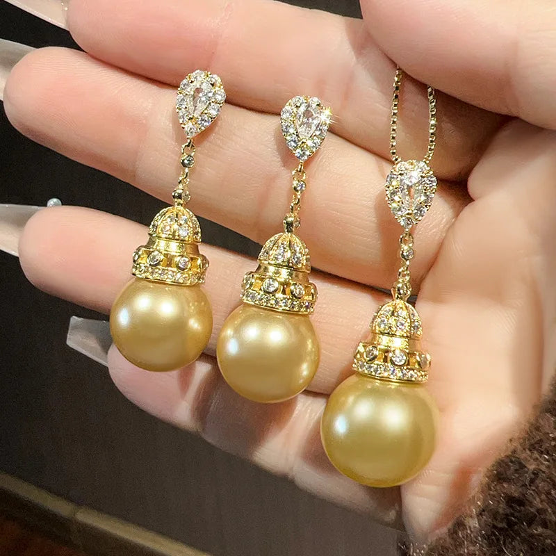Gemfiori 2025 New Hot Selling Fashion Jewelry Copper Bottom Gold Plated Inlaid with Gold Pearl Charm Tassel Set