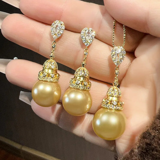 Gemfiori 2025 New Hot Selling Fashion Jewelry Copper Bottom Gold Plated Inlaid with Gold Pearl Charm Tassel Set