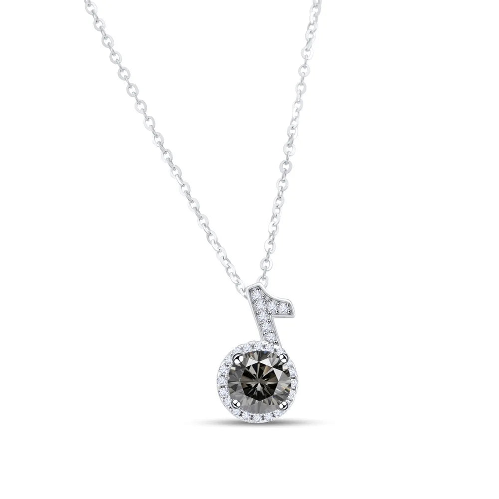 Fine 925 Silver Bezel Set Round Cut 1ct VVS Colored Moissanite Jewelry New Trendy Fashion Layer Musical Note Necklace for Women