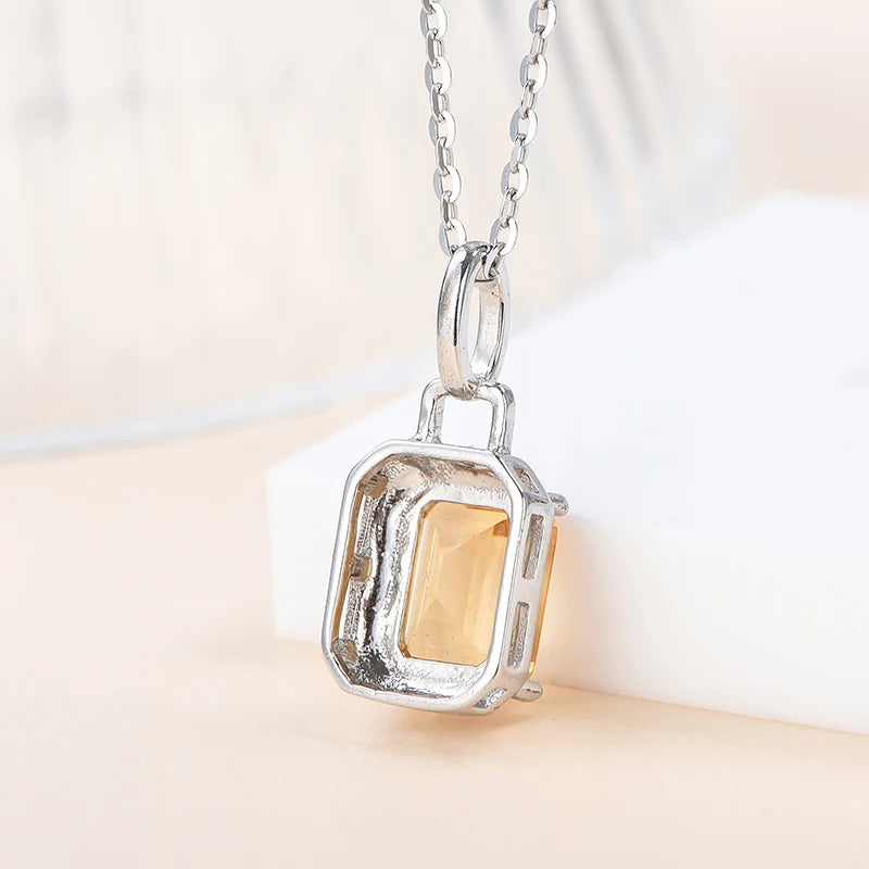 Gioiellieri Handmade 925 Sterling Silver Natural Citrine Pendant Purple Crystal Healing Stone Luxury Rhodium Plated Women's Necklace Trendy