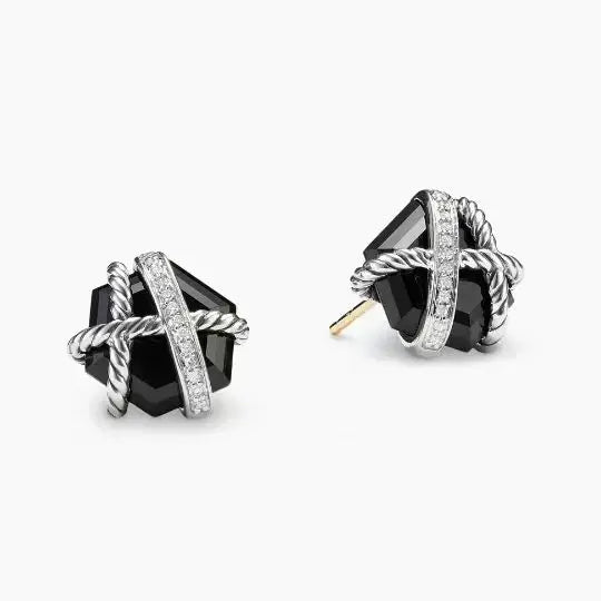 DY High-Quality Silver-Plated Hexagonal Diamond Stud Earrings. Gold-Plated Colored Gemstone Stud Earrings. Wholesale Jewelry.