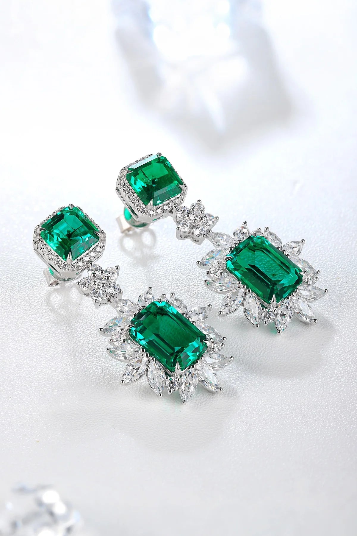 Gemfiori Anster High Quality S925 Lab Grown Emerald Earring Stud Dainty Gemstone Stud Earrings for Women Daily Wear Gift