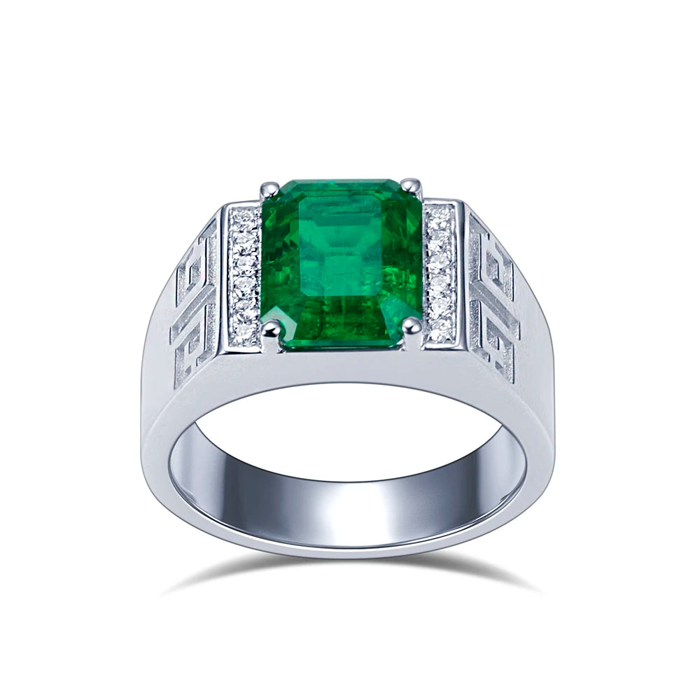 Custom Ring Jewelry MSR-1849 Emerald Cut 925 Sterling Silver 6ct Lab Grown Emerald Ring