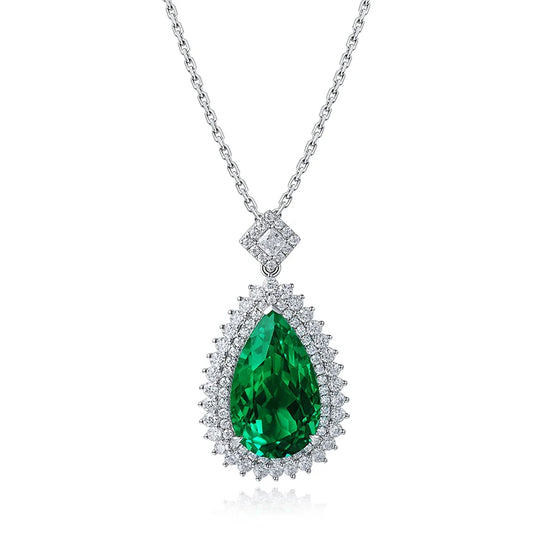Gemfiori Adjustable Big Carat Pendants 11.07ct Lab Grown Emerald Necklace 9k 14k 18k Women Female Fashion Gold Thin Chains Necklaces