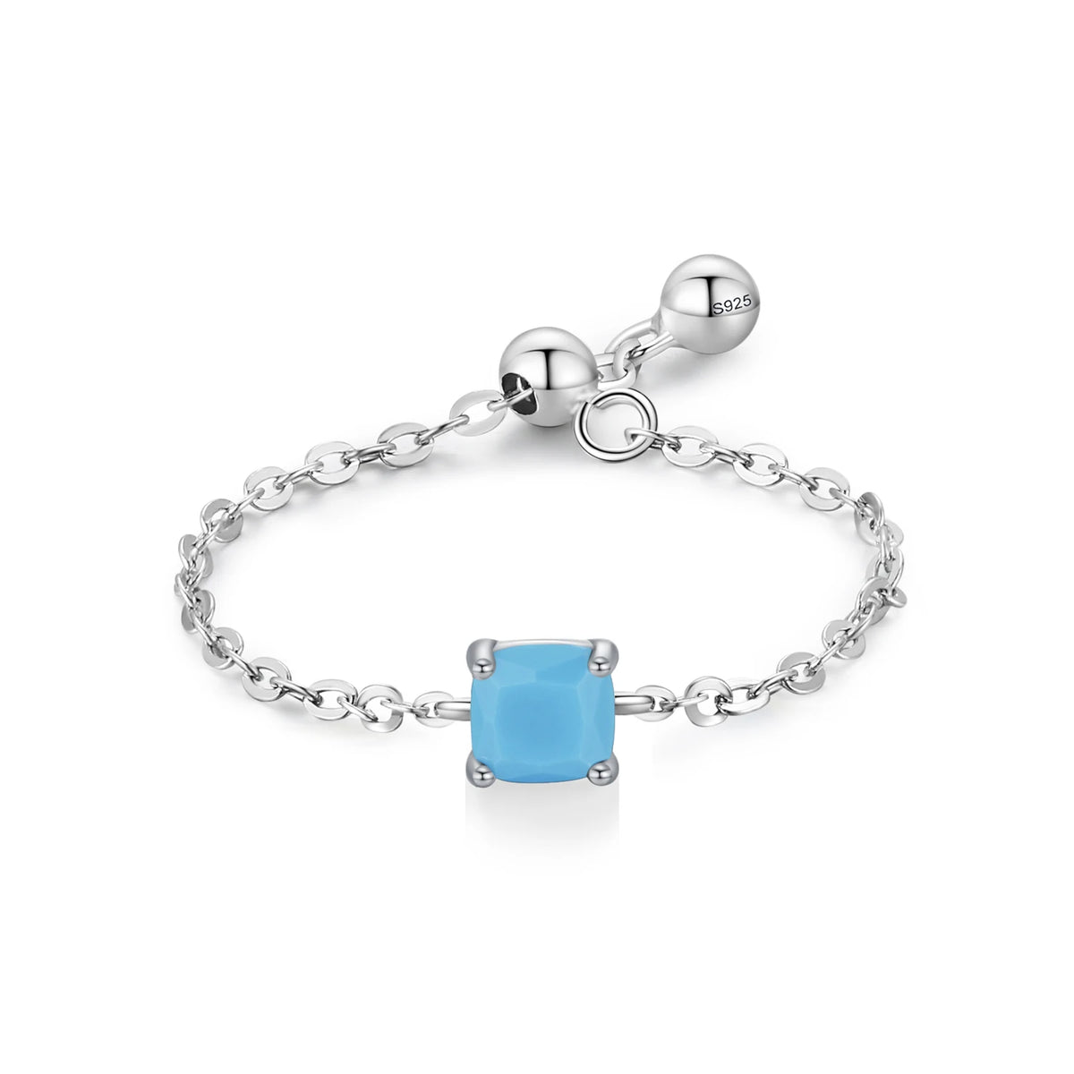 Ailmay Fashion 925 Sterling Silver 12 Month Birthday Stone Adjustable Chain Rings for Women Everyday Wear and As Gifts