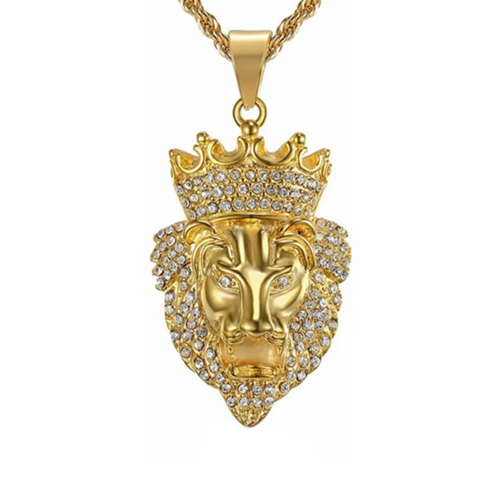 Hip Hop Lion Head CZ Zircon 316 Stainless Steel Pvd 18K Gold Plated Pendant Jewelry Fine Fashion Jewelry Necklace for Men Women