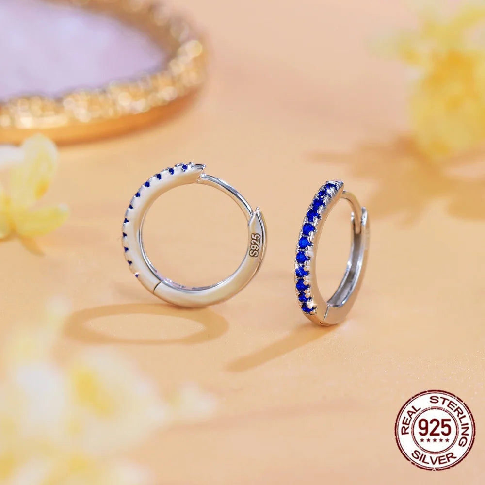S&S 925 Sterling Silver 14mm CZ Huggie Hoop Earrings – Green, Blue & Turquoise – Collection