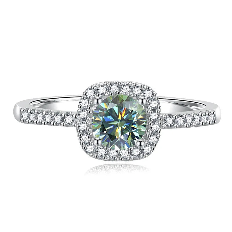 Colorful 0.5-2CT Round Brilliant Cut Loose Moissanite Set in 925 Sterling Silver Ring for Women Fashion Fine Jewelry Gift