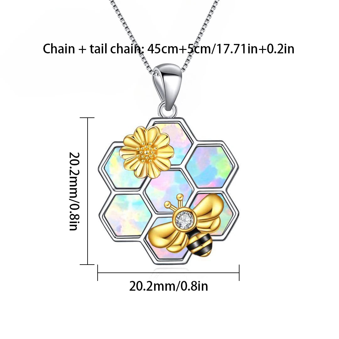 Honeycomb Bee & Flower Pendant Necklace Aobao Whimsical Fashion Jewelry for Daily Wear