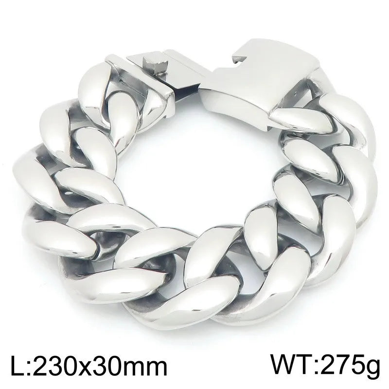 REBEL 25mm/30mm Fashion Bracelets Men Stainless Steel Cuban Link Bracelet Bangle
