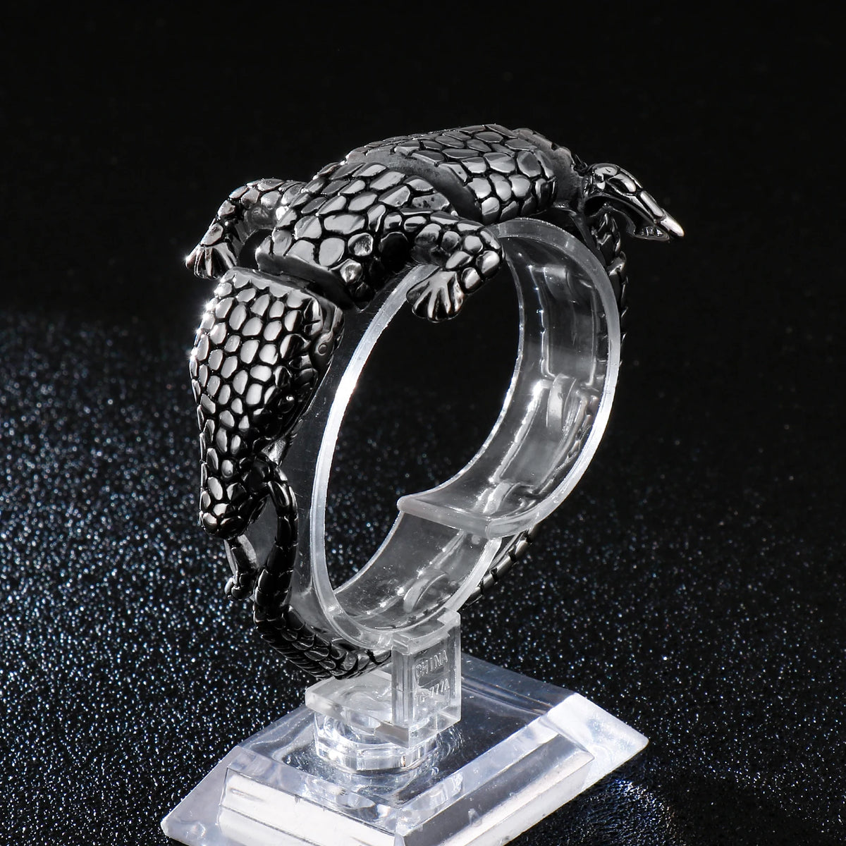 VIKING Mens Punk Crocodile Links Bracelet – Silver Stainless Steel