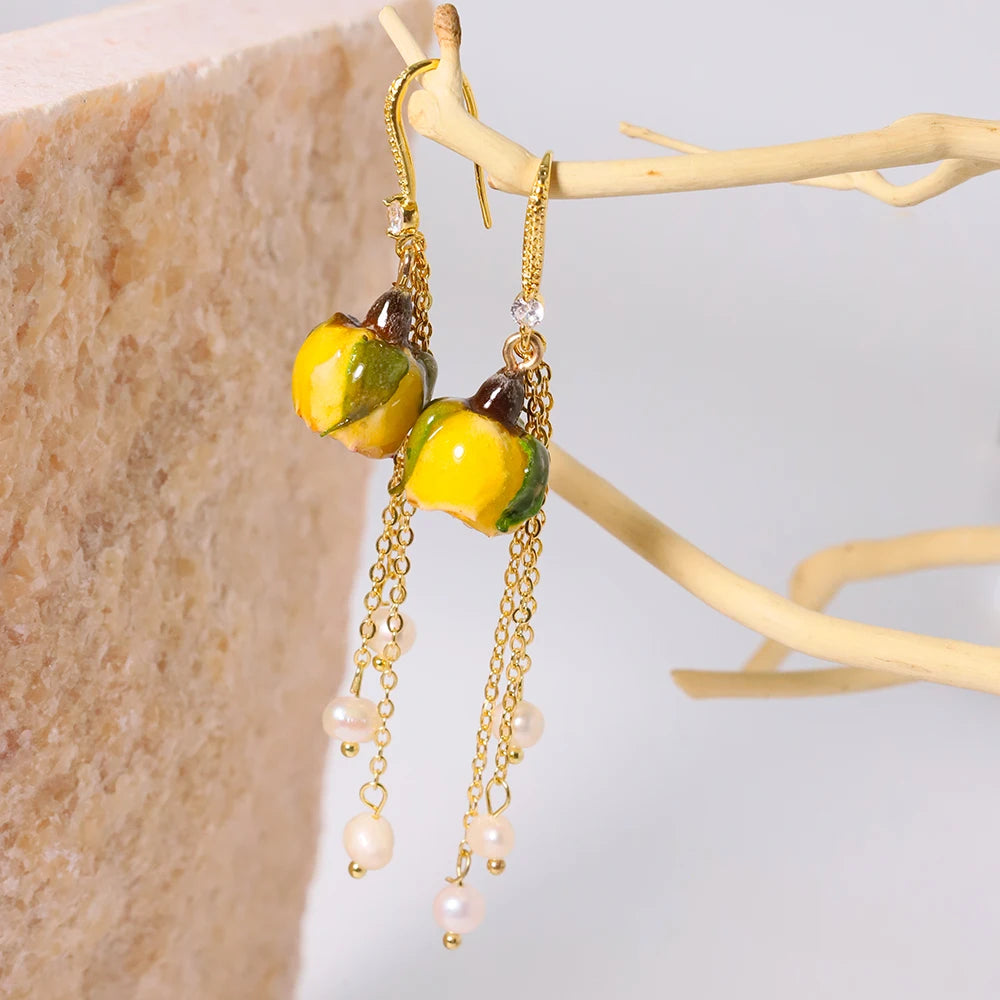 Natural Pearls Bead Dropping Glue Flower Earrings Korean Style Women Luxury Jewelry Fashion Ladies and Girls Gift GE1516