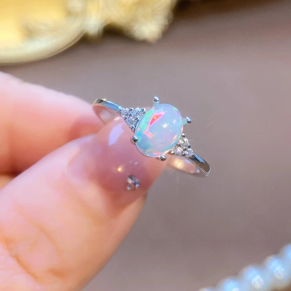Gioiellieri High Quality Natural White Oval Cut Opal Luxury Ring Pendant Set 925 Sterling Silver Women's Jewelry