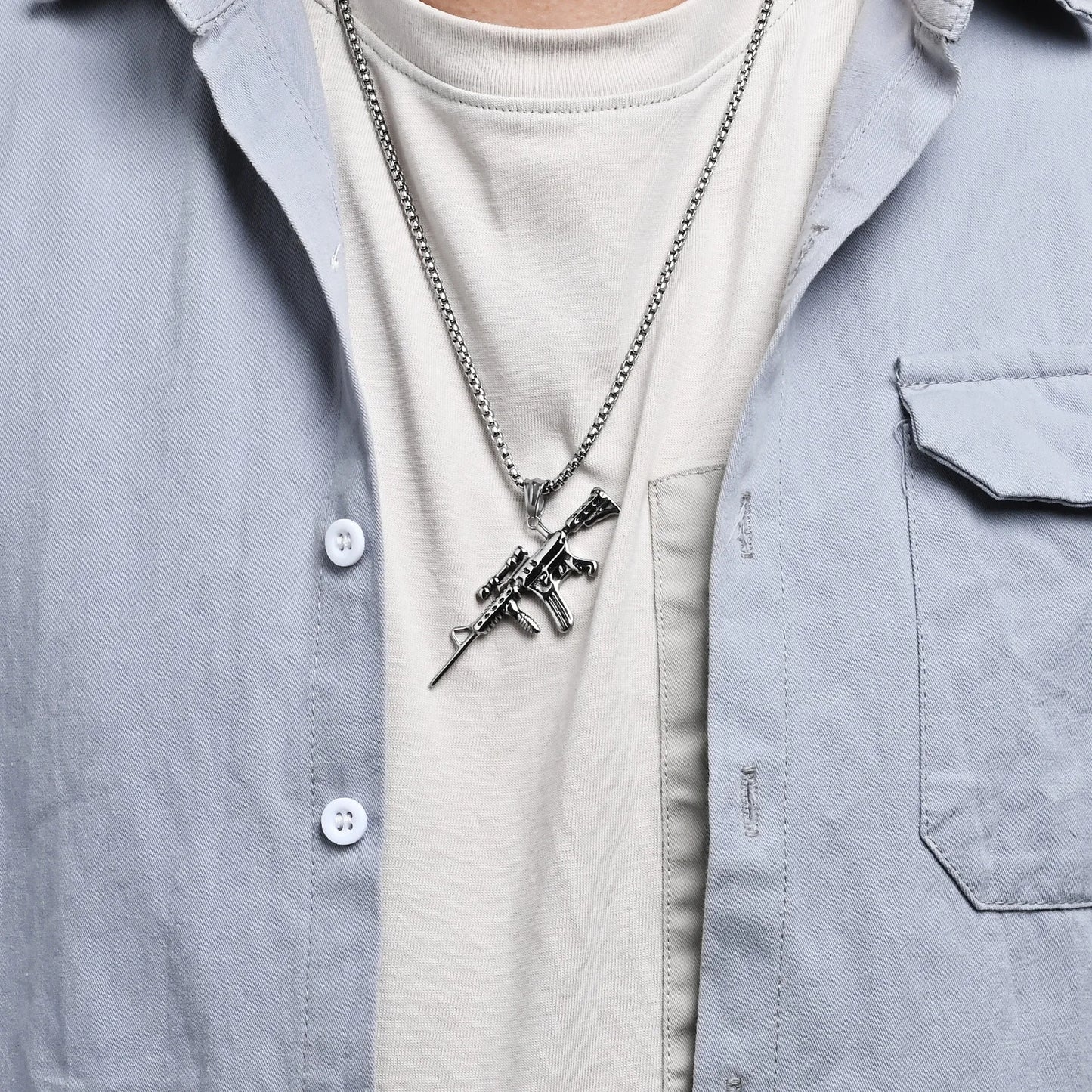 OAHLAN Wholesale 18K Gold Plated M416 Assault Rifle Retro Hip Hop Stainless Steel Pendant Necklace Fashion Jewelry for Men Gifts
