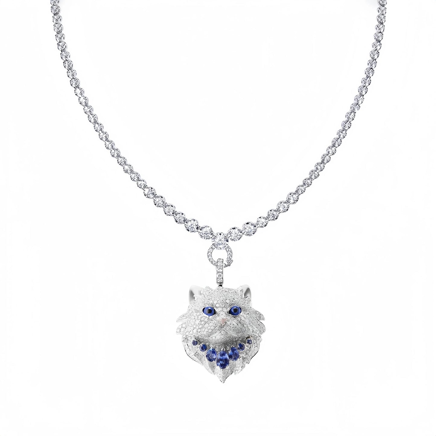 MUSHAN Jewelry Factory 925 Sterling Silver Necklace Fashion Women High Carbon Diamond Cartoon Cute Persian Cat Pendant Necklaces