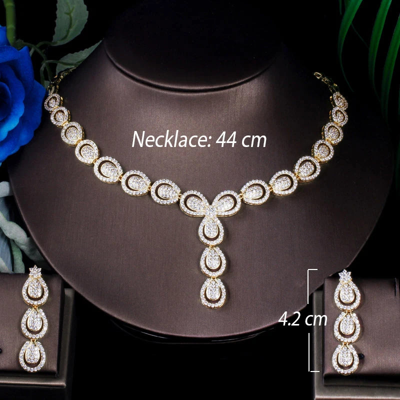 Elegant 14k Gold Plated Brazilian Gold Color Brass and Cubic Zirconia Anniversary Party Jewelry Set for Lady