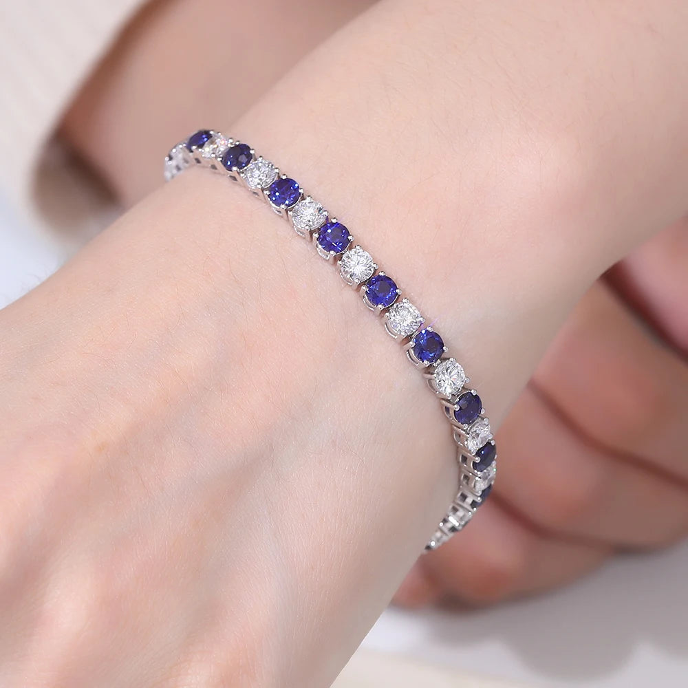 Gemfiori Source Factory Real 18k White Gold 3mm Tennis Chain Women Bracelet OEM ODM Manufacturer Inlay Lab Sapphire Moissanite Bracelet