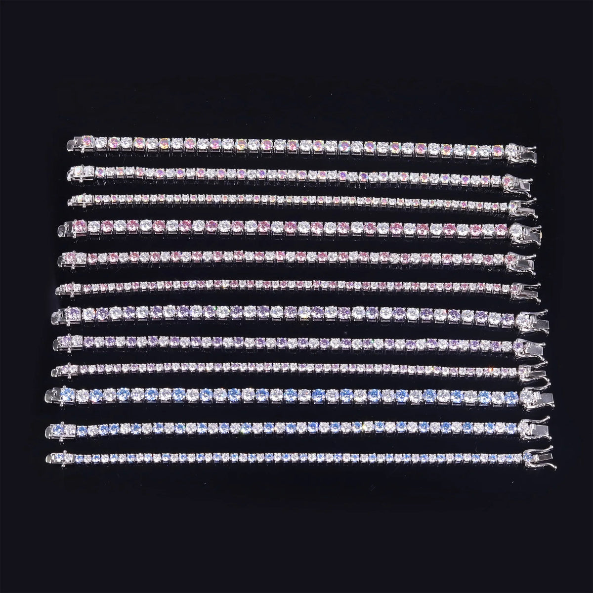 Gemfiori Abiding Colored Moissanite 3mm 4mm 5mm 925 Sterling Silver Tennis Bracelet 4MM 7IN Moissanite Tennis Bracelet in Stock