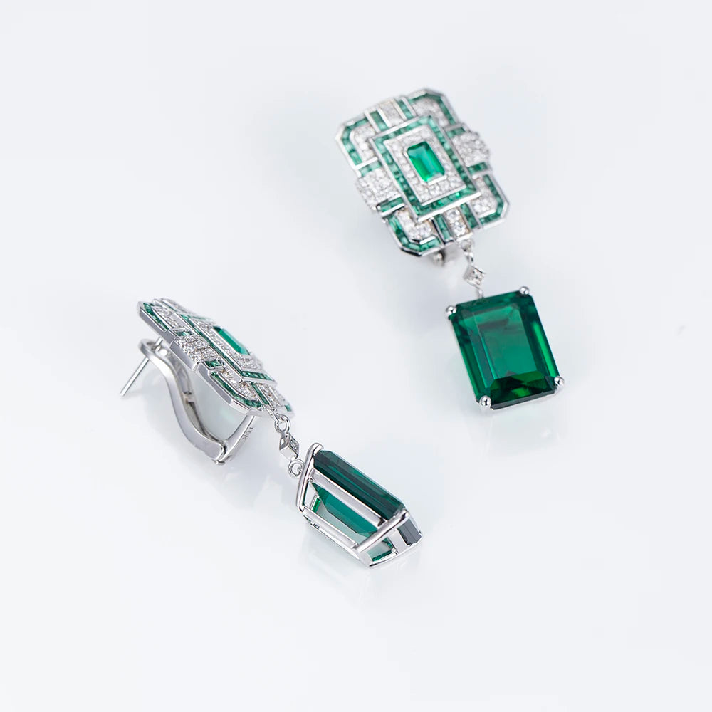 Messi Jewelry Customized MSE-863 Fashion Earring Jewelry 18K White Gold Lab Grown Emerald Stud Earrings