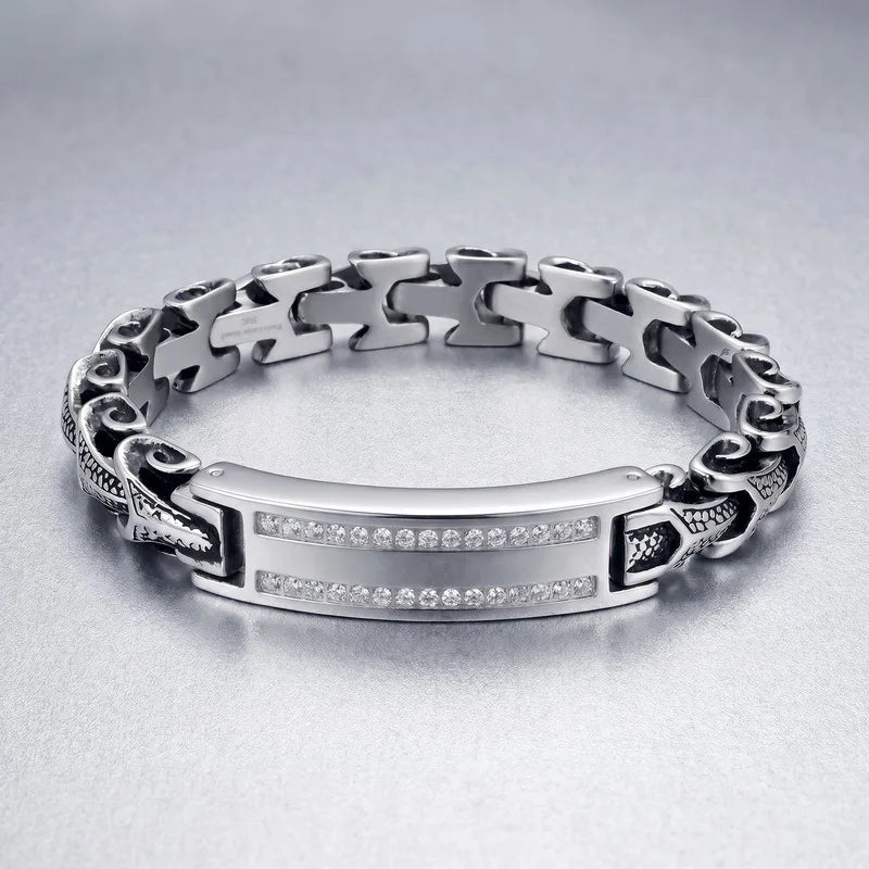 VIKING Double Row Rhinestone Keel Chain Bracelet – Stainless Steel Men's Hip Hop Bangle
