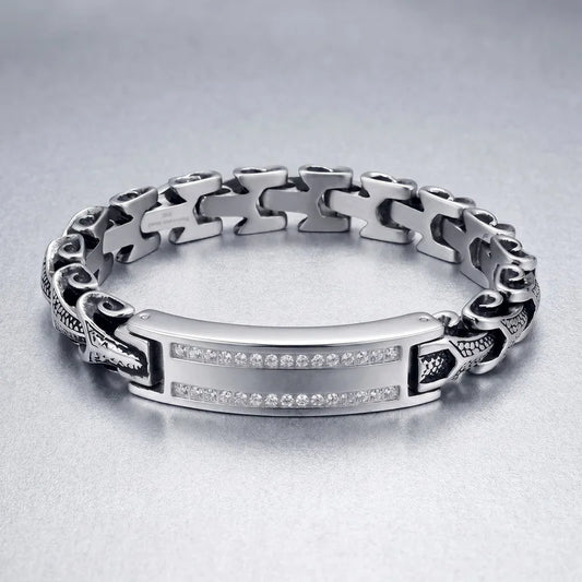 Kalen Punk Blackened Keel Bracelet Hip-hop Double Row Rhinestone Spliced Keel Chain Stainless Steel Men's Jewelry Bracelets