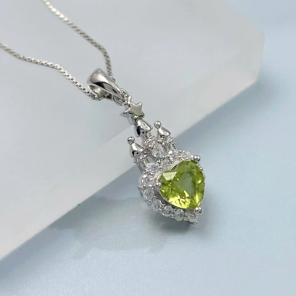 Gioiellieri Green Peridot Necklace with S925 Sterling Silver for Her Natural Gemstone Pendant Jewelry Fashion Accessories Anniversary