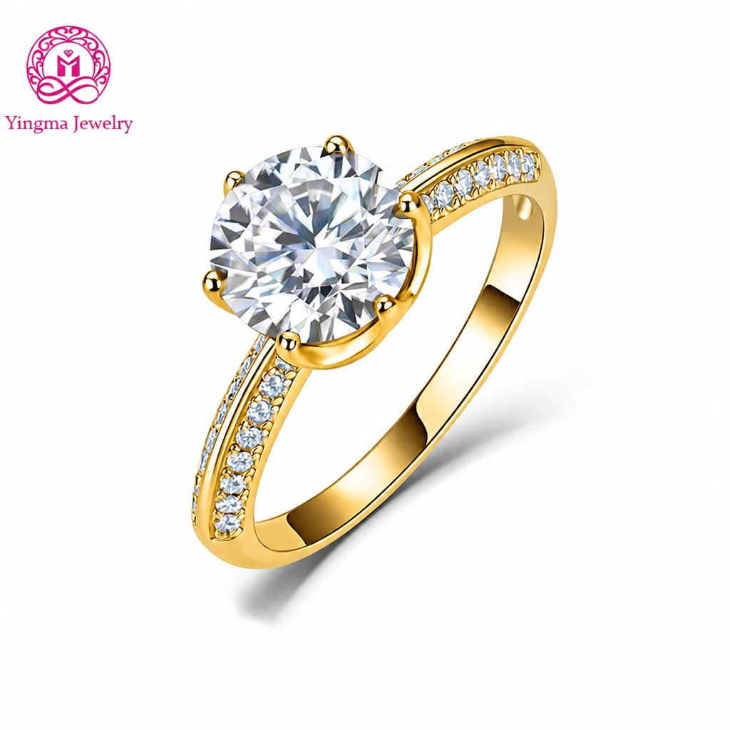 Gioiellieri Glam Half Pave Shank Cultivated Diamond Fashion Ring 2ct D VVS1 Round Brilliant Cut 9K-18K Gold Premium Fine Jewelry