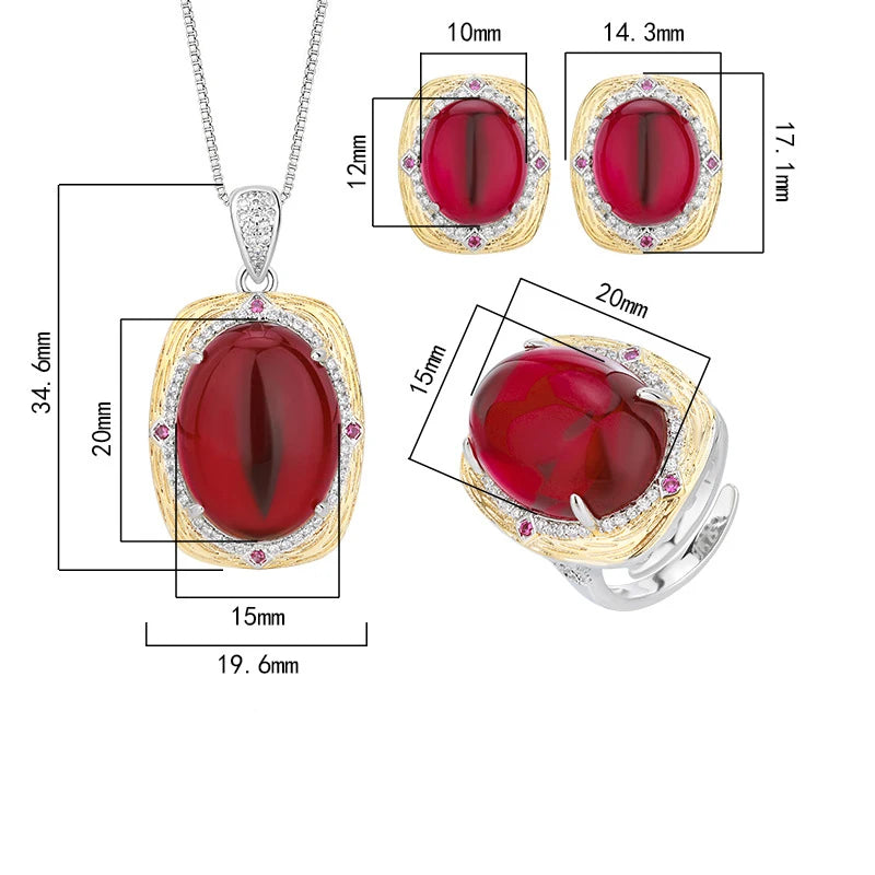 Gemfiori Retro Women's Oval Pigeon Blood Red Crystal Cubic Zircon Earrings High-end Banquet Dress Accessories