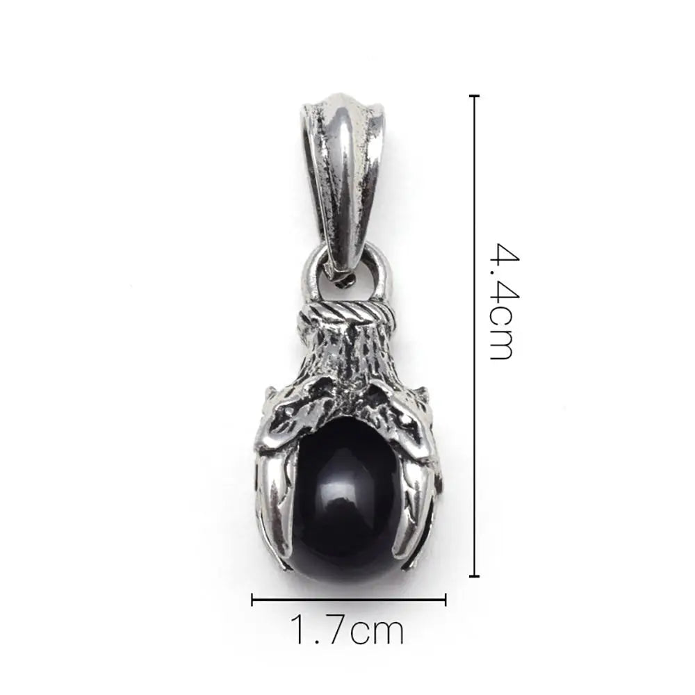 Punk Rock Titanium Steel Dragon Claw Crystal Ball Pendant Necklace 18inch Black Cord Natural Gemstone Chakra Jewelry