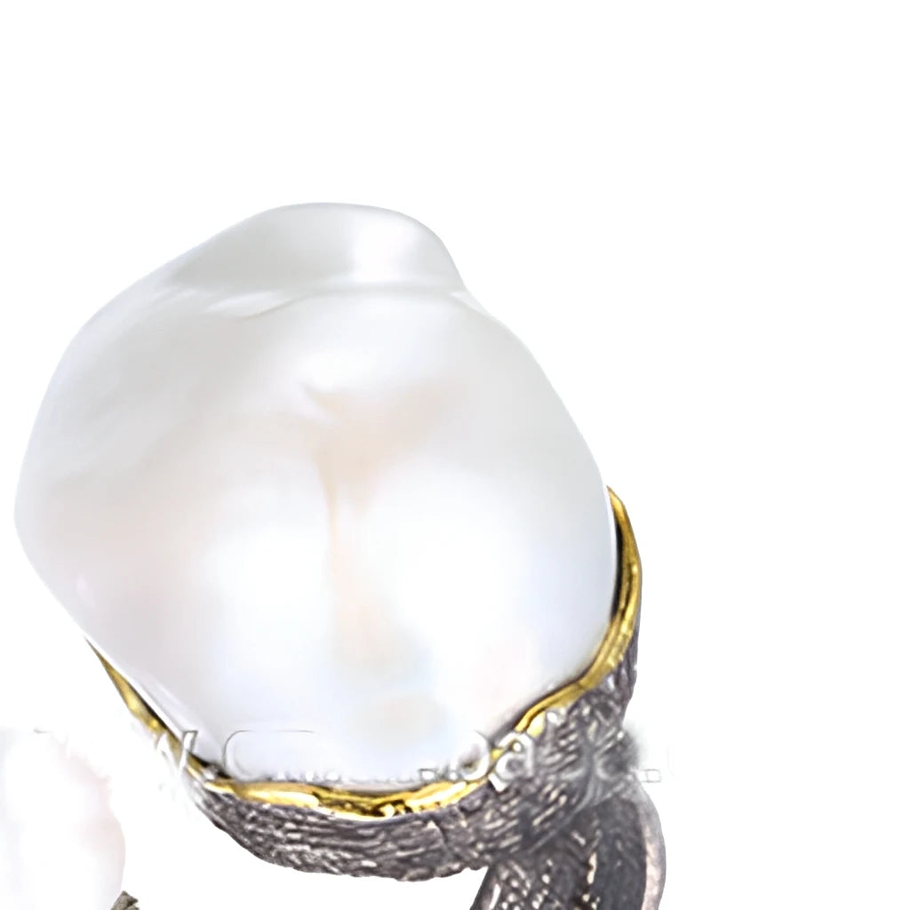 Handmade Italian Engagement 925 Sterling Silver Baroque Pearl Ring